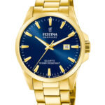 Festina Swiss Made herreur F20044/3 med blå urskive, guldfarvet stållænke og safirglas