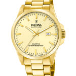 Festina Swiss Made herreur F20044/4 med guldfarvet urskive, guldfarvet urkasse, guldfarvet stållænke og safirglas