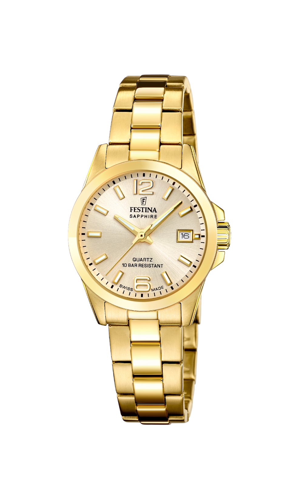 Festina dameur F20050/2 guldfarvet med safirglas og guldfarvet skive