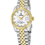 Festina dameur F20088/1 i stål og guld med hvid perlemorsskive