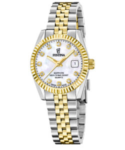 Festina dameur F20088/1 i stål og guld med hvid perlemorsskive