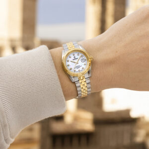 Festina dameur F20088/1 i stål og guld med hvid perlemorsskive