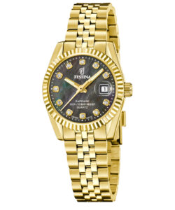 Festina dameur F20089/3 guldfarvet med sort perlemorsskive
