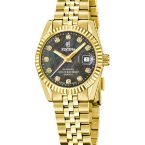 Festina dameur F20089/3 guldfarvet med sort perlemorsskive