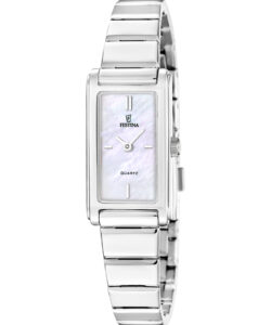 Festina Mademoiselle F20767/1 dameur med rektangulær urkasse, hvid perlemorsskive og sølvfarvet stållænke.