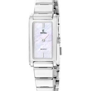 Festina Mademoiselle F20767/1 dameur med rektangulær urkasse, hvid perlemorsskive og sølvfarvet stållænke.