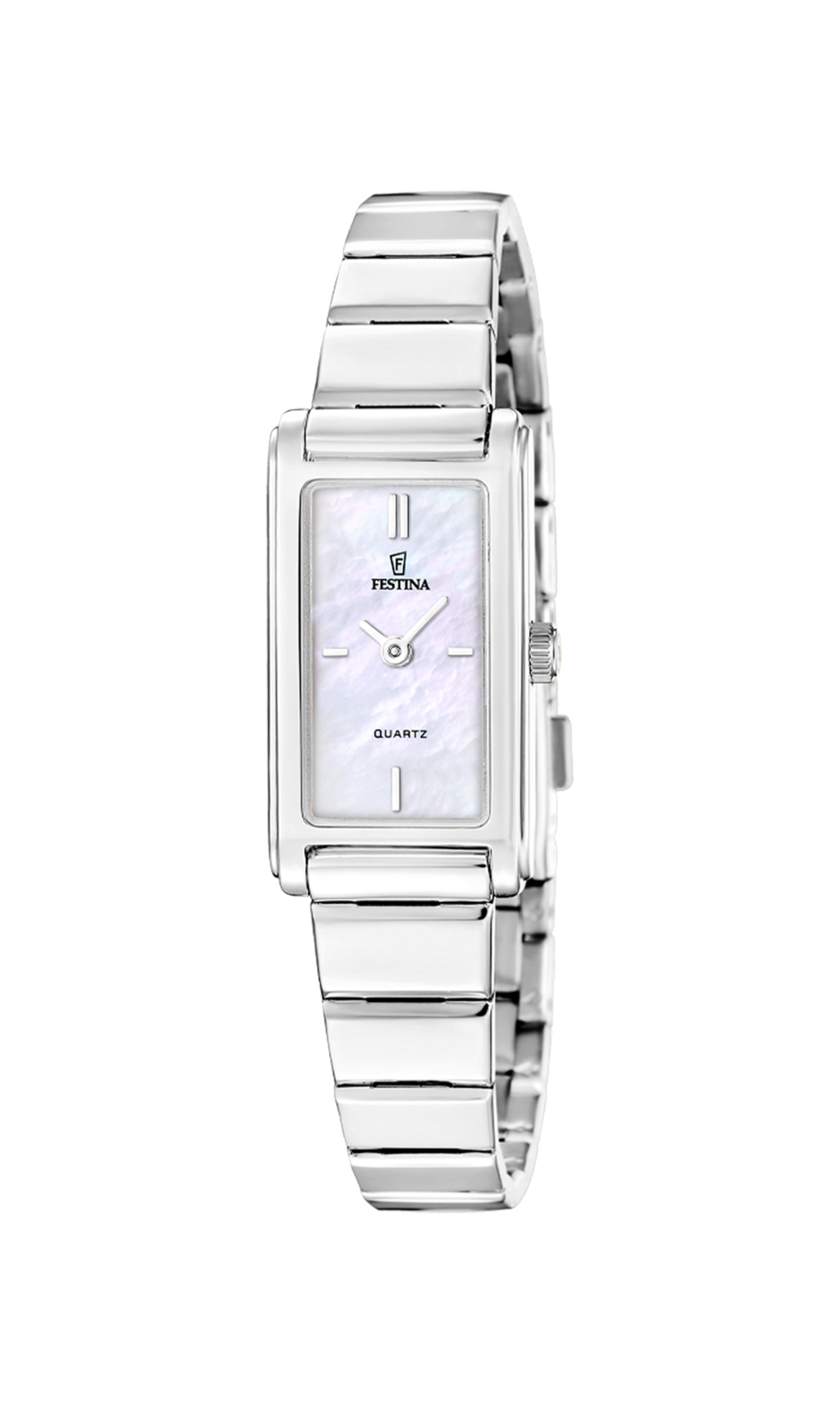 Festina Mademoiselle F20767/1 dameur med rektangulær urkasse, hvid perlemorsskive og sølvfarvet stållænke.