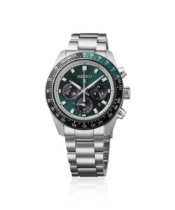 Seiko Prospex Speedtimer HBJ003P1 herreur i rustfrit stål med grøn urskive, sorte kronografvisninger og stållænke